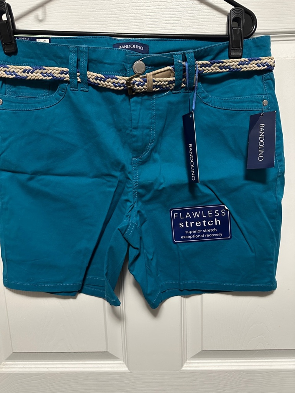 Bandolino Teal Flat-Front Men’s Stretch Shorts with Braided Belt